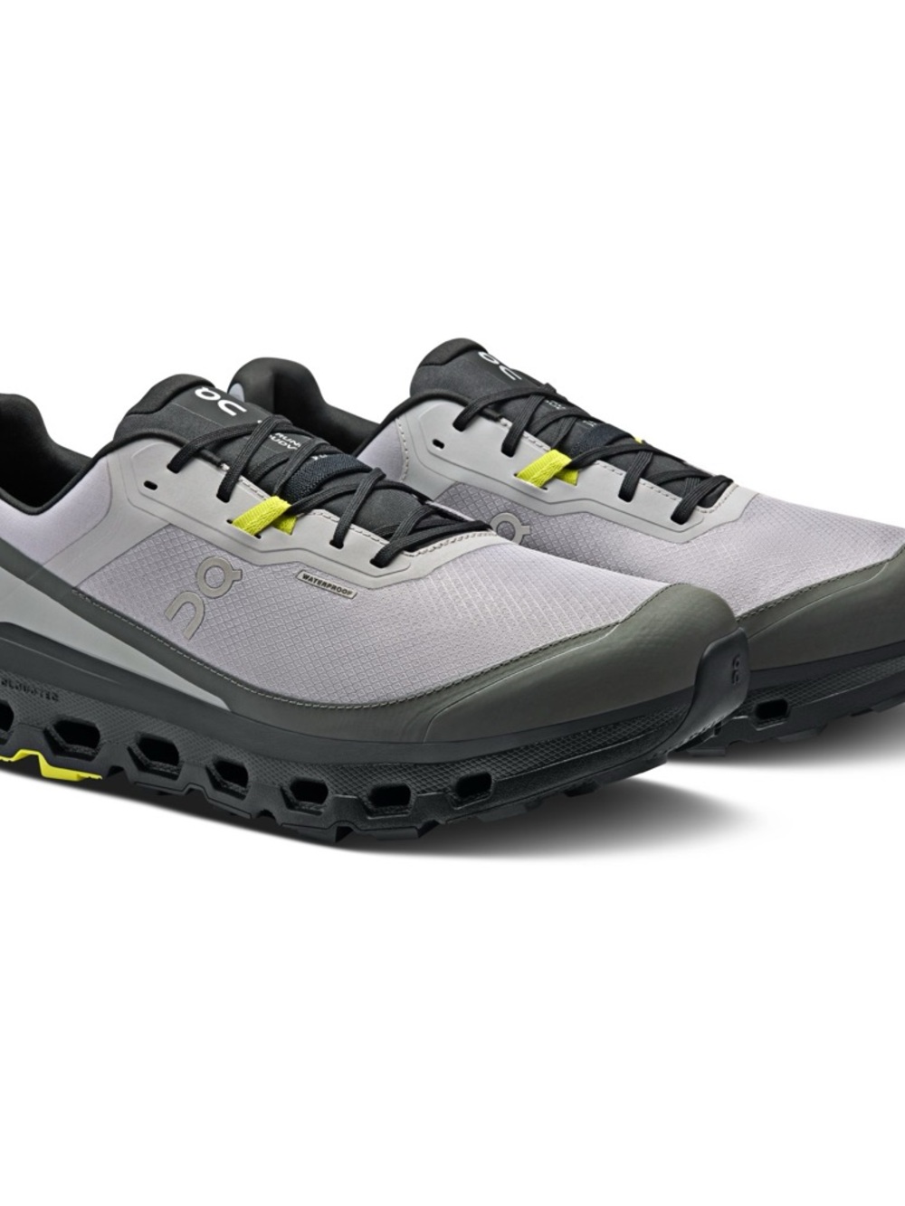 On Cloud Waterproof Running Shoes in Light Gray and Black with Lime Accents